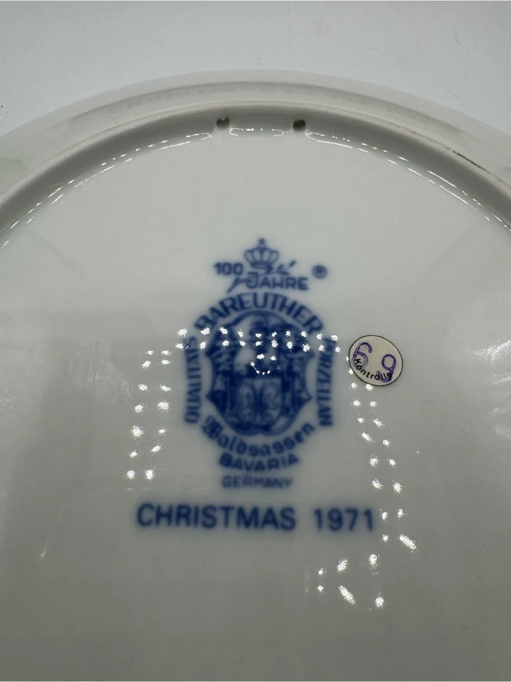 Bavaria Germany Bareuther Christmas Plate Year 1971 Weihnachten Blue and White